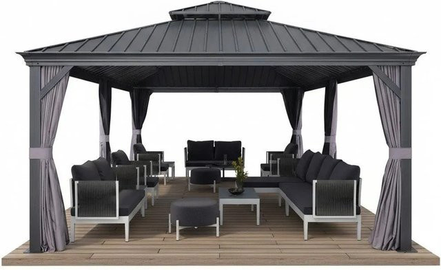 Purple Leaf Gartenpavillon Hardtop Gazebo mit Stahldach und Seitenwänden in Grau - Bild 1
