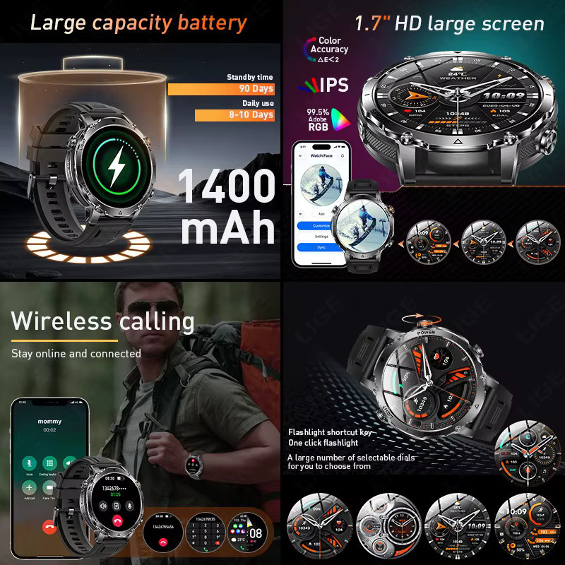 LIGE Smartwatch, Schwarz, Silikon, Unisex, wasserdicht - Bild 2