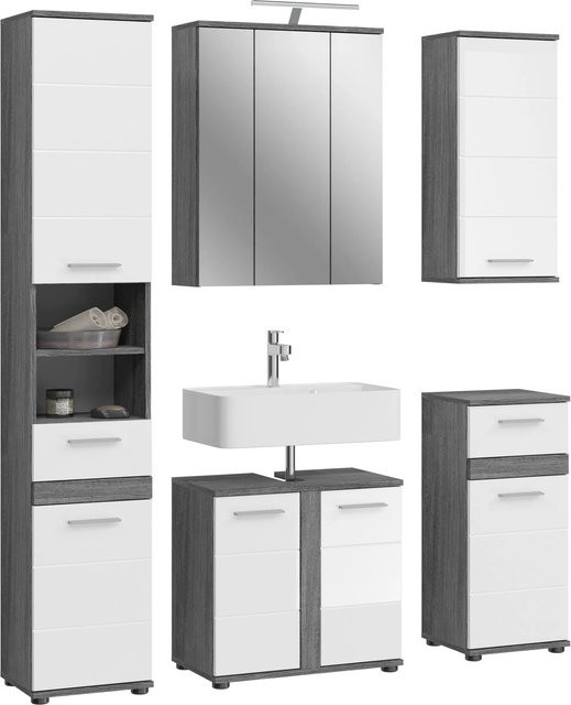 xonox.home Badmöbel-Set Blake 6-teilig in Weiß Hochglanz mit Rauchsilber-Elementen, B/H/T: 164 x 191 x 34 cm - Bild 1