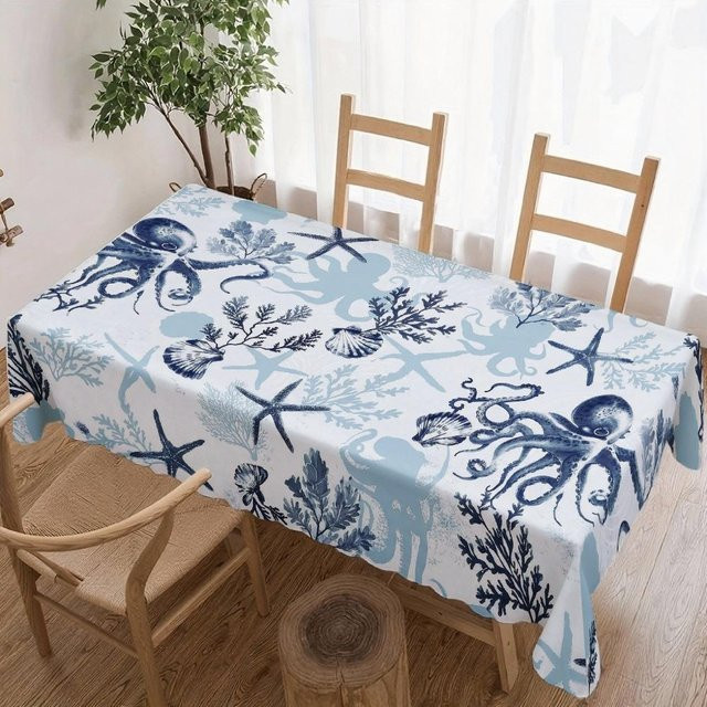 Wasserdichte Tischdecke von JINGYUE Pet im maritimen Design, blau, B/T: 140 x 140 cm - Bild 1