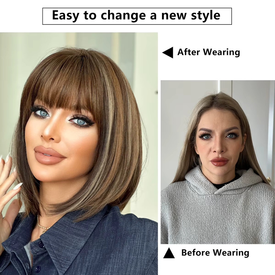 NAMM Perücke für Damen, braun, kurz, mit Pony, synthetisch - Bild 4