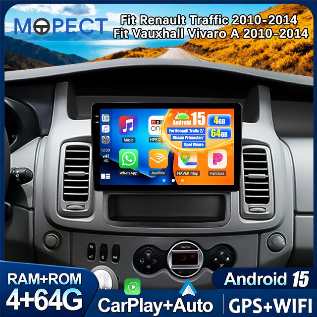 MOPECT Android 15 Radio-Stereo-Player mit CarPlay und Bluetooth für Renault Trafic 2, Opel Vivaro A und Nissan Primastar 2006-2014, Schwarz - Bild 1