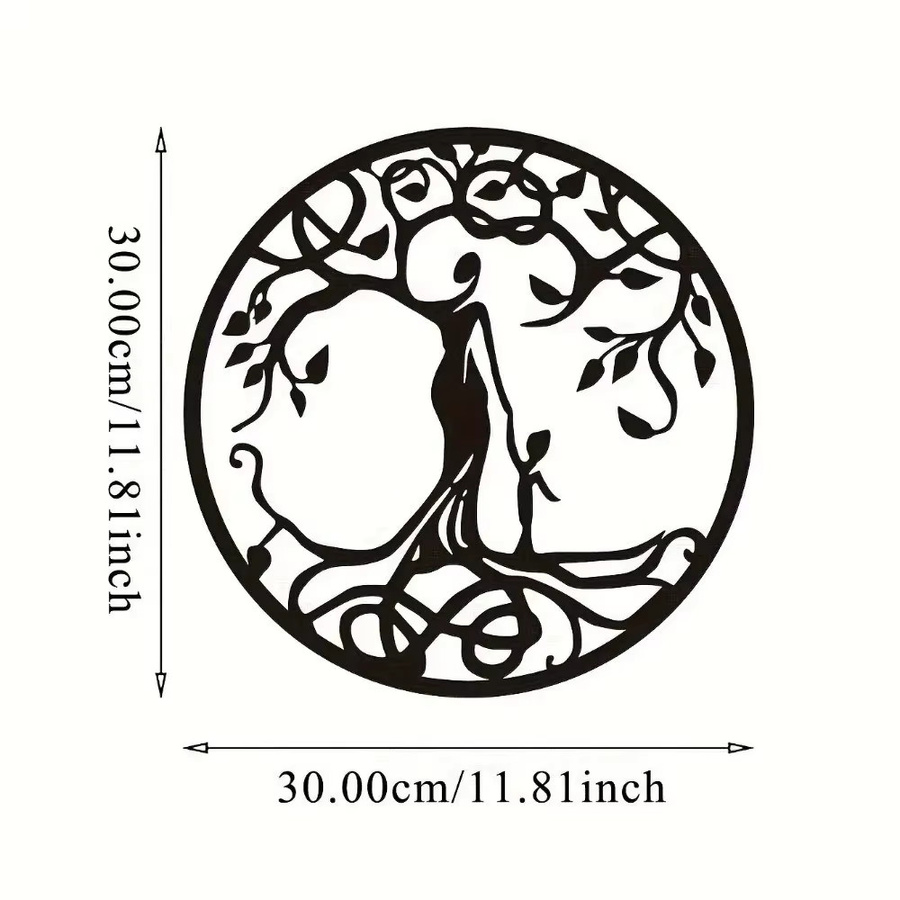 CIFBUY Metall-Wandkunst Lebensbaum in Schwarz aus Eisen für Yoga und Meditation, Durchmesser: 30 cm - Bild 3