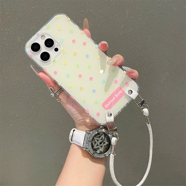 Stoßfeste MUQGEW Handyhülle mit Handschlaufe und gepunktetem Design für iPhone 17, 16, 15, 14, 13 Pro Max in Multicolour - Bild 1
