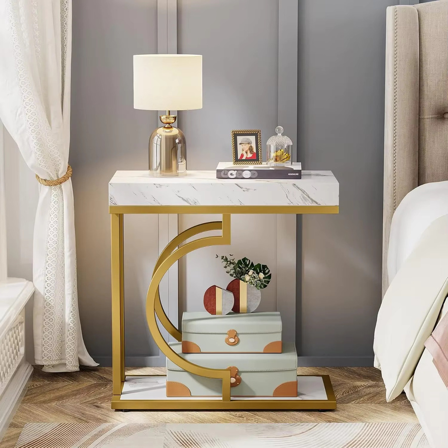 Moderner Beistelltisch in C-Form von LITTLE TREE in Weißgold - Bild 4