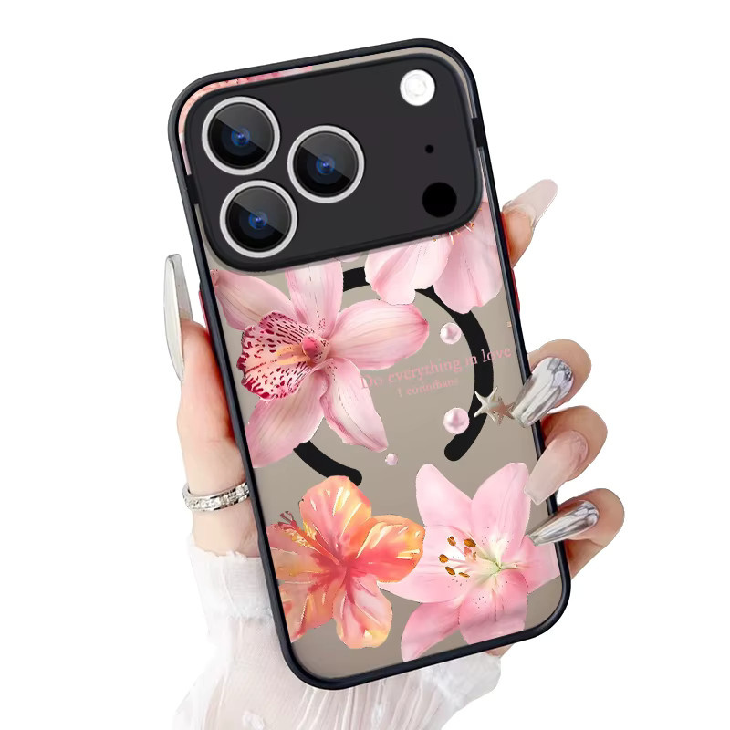 YISHANGOU Magnetische Handyhülle Lily Flowers für iPhone 17 16 15 14 13 12 Pro Max Plus in Multicolour, stoßfeste matte Acryl-Abdeckung - Bild 4