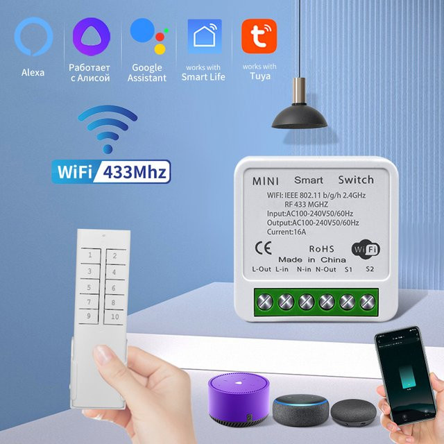 Tuya Smart Switch mit RF 433 MHz Fernbedienung, 10-Kanal Wifi Wireless Schalter für Smart Life App, Sprachsteuerung mit Alexa und Google, Weiß - Bild 1