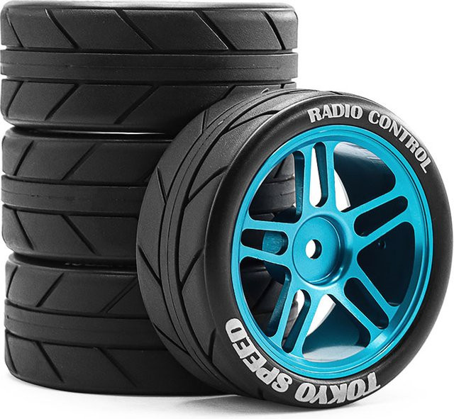 Tamiya Aluminium Räder Felgen, 4-teiliges Set, Metall, Schwarz, Blau - Bild 1