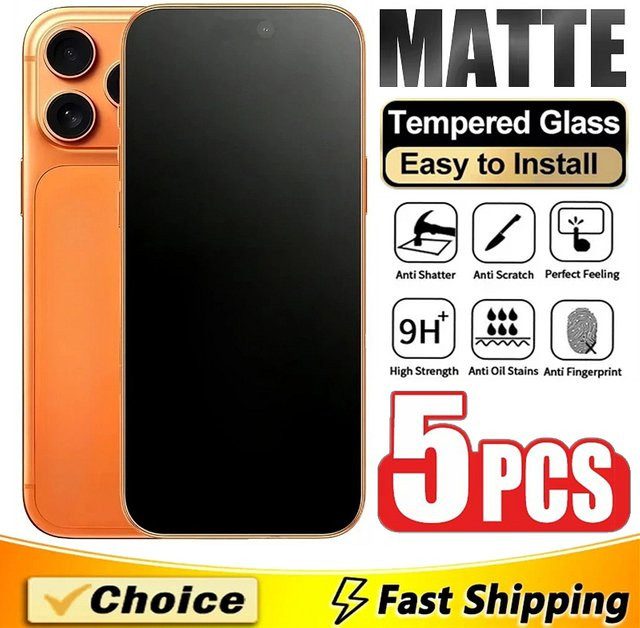 5 Stück mattes gehärtetes Glas Displayschutzfolie für iPhone 11 12 13 14 15 16 Pro Max Mini Plus XR X XS MAX Frosted Schutzfolie - Bild 1