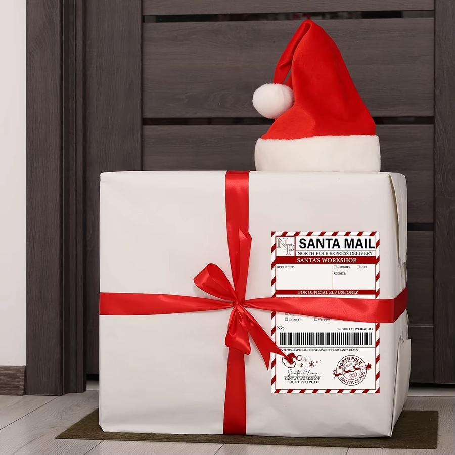 20er Paket Santa Claus Versand Label Aufkleber für Weihnachtsverpackungen in Weiß - Bild 4
