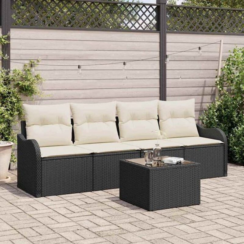 Vidaxl Garten-Sofa-Set aus Polyrattan mit 5-teiligen Kissen in Schwarz und Creme, B/T/H: 55 x 55 x 37 cm - Bild 1