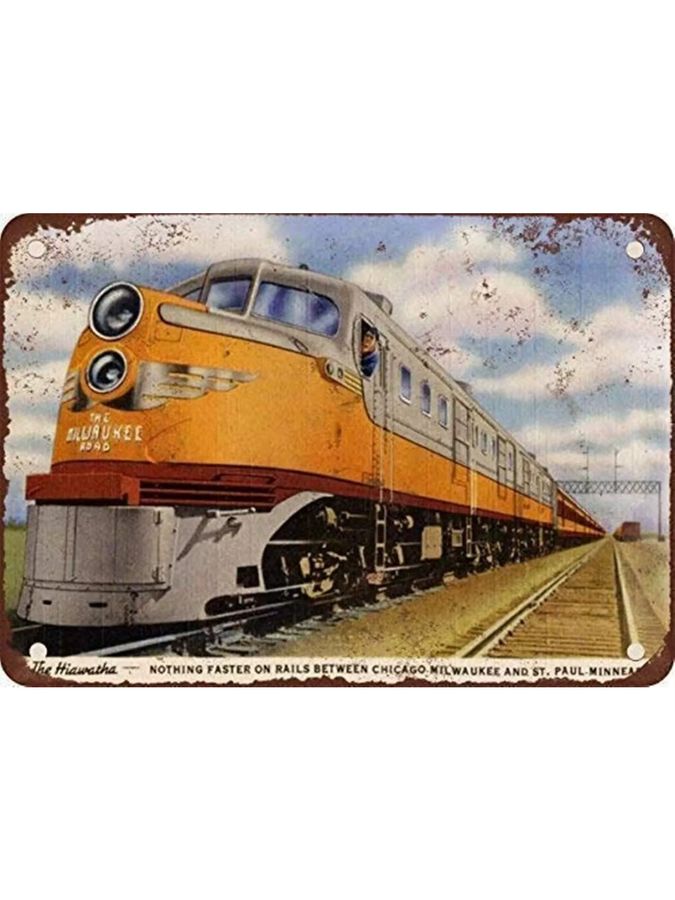 Potdemiel Milwaukee Road Hiawatha Zug Retro Metall Blechschild Wanddekoration in Weiß im Shabby Chic Stil - Bild 2