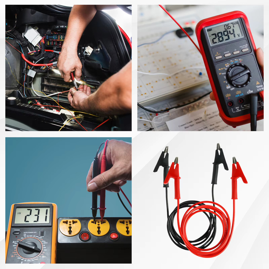 8 Stück Multimeter-Bananenstecker mit Krokodilklemmen in Schwarz und Rot, 4 mm stapelbare Messleitungen aus Silikon für elektrische Prüfungen - Bild 4
