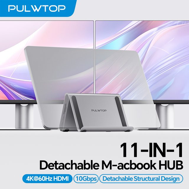 PULWTOP MacBook Dockingstation mit Dual-Monitor-Unterstützung für MacBook Pro und Air M3/M4/M5, HDMI 4K UHD, PD, RJ45 Ethernet, USB-A und USB-C 10Gbps sowie SD/TF-Kartenslot - Bild 1