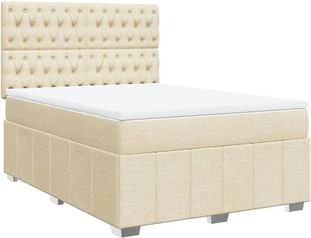 vidaXL Boxspringbett Hybrid mit Matratze in Creme, B/T/H: 140 x 190 cm, mit USB-Ladeport und Unterbettbeleuchtung - Bild 1