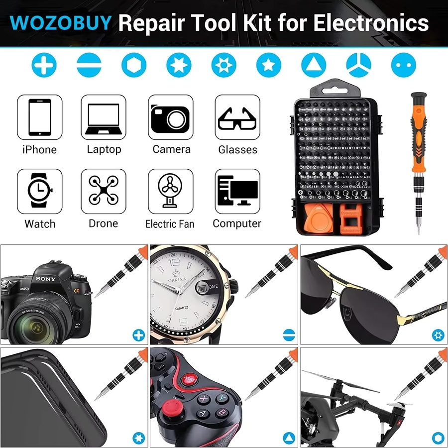 WOZOBUY 140-in-1 Präzisions-Schraubendreher-Set mit 118 Magnet-Bits in Orange für Computer, Laptop und Smartphone - Bild 3