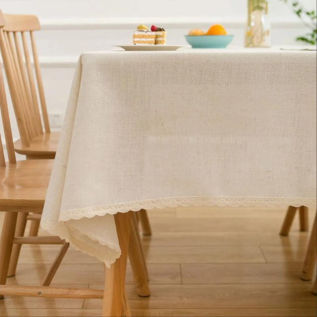 YT Daily Necessities Tischdecke im Boho-Stil mit Spitze aus Baumwolle und Leinen, Beige, B/T: 90 x 90 cm - Bild 1