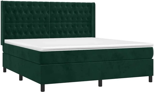 vidaXL Boxspringbett mit Matratze in Dunkelgrün aus Samt, Hybrid-Design mit Taschenfederkern, B/T: 180 x 200 cm - Bild 1