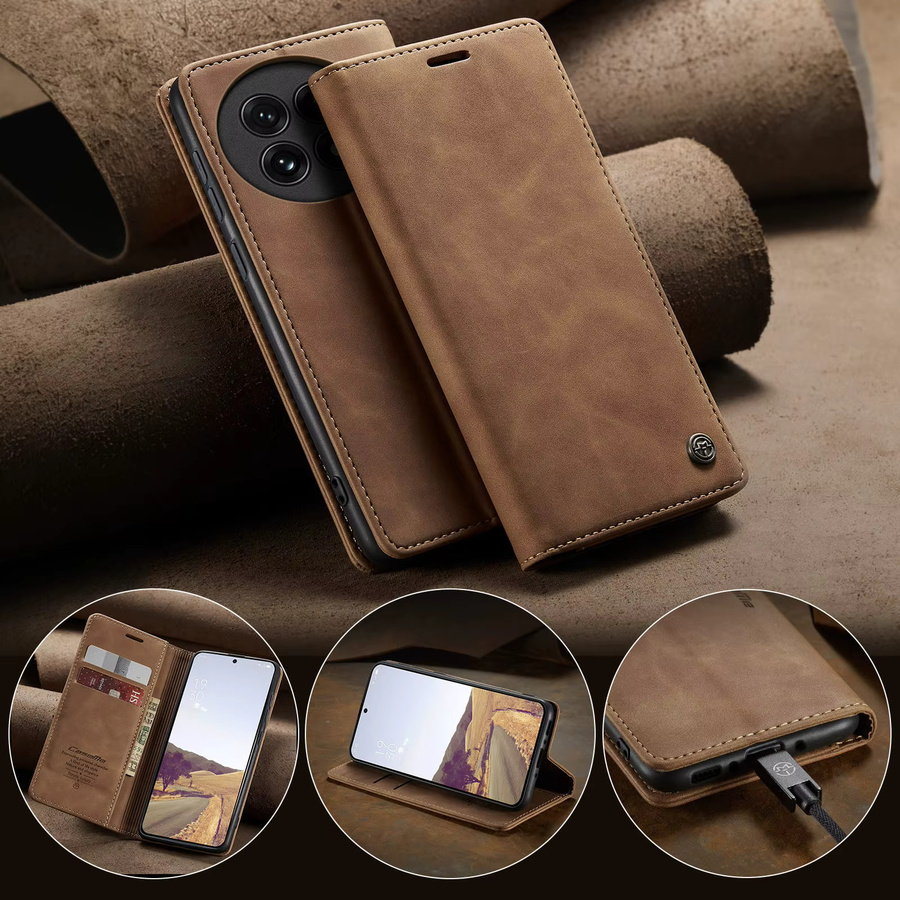Luxuriöse Retro-Lederhülle für OnePlus 13 und OnePlus 12 mit Kartenfächern und Standfunktion in Braun - Bild 5