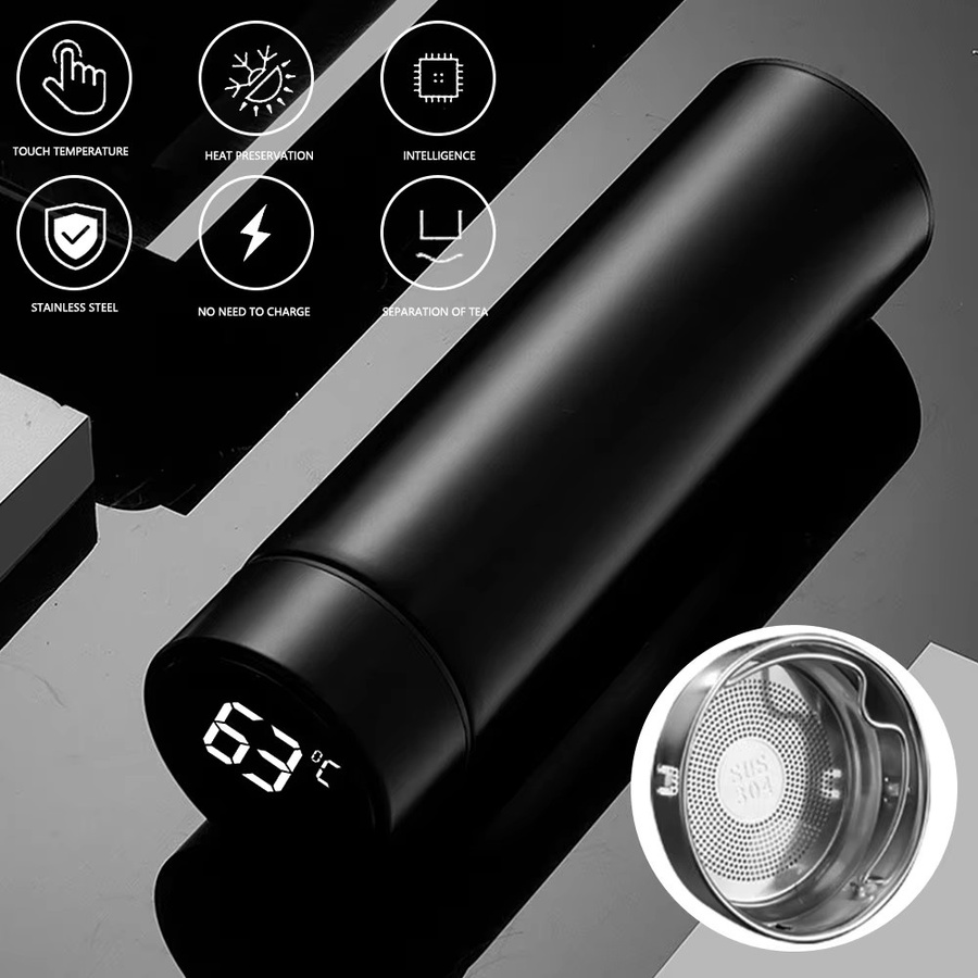 Smart Digital Thermos Wasserflasche aus Edelstahl mit Vakuum-Isolierung von Venlohome in Blau oder Schwarz - Bild 3