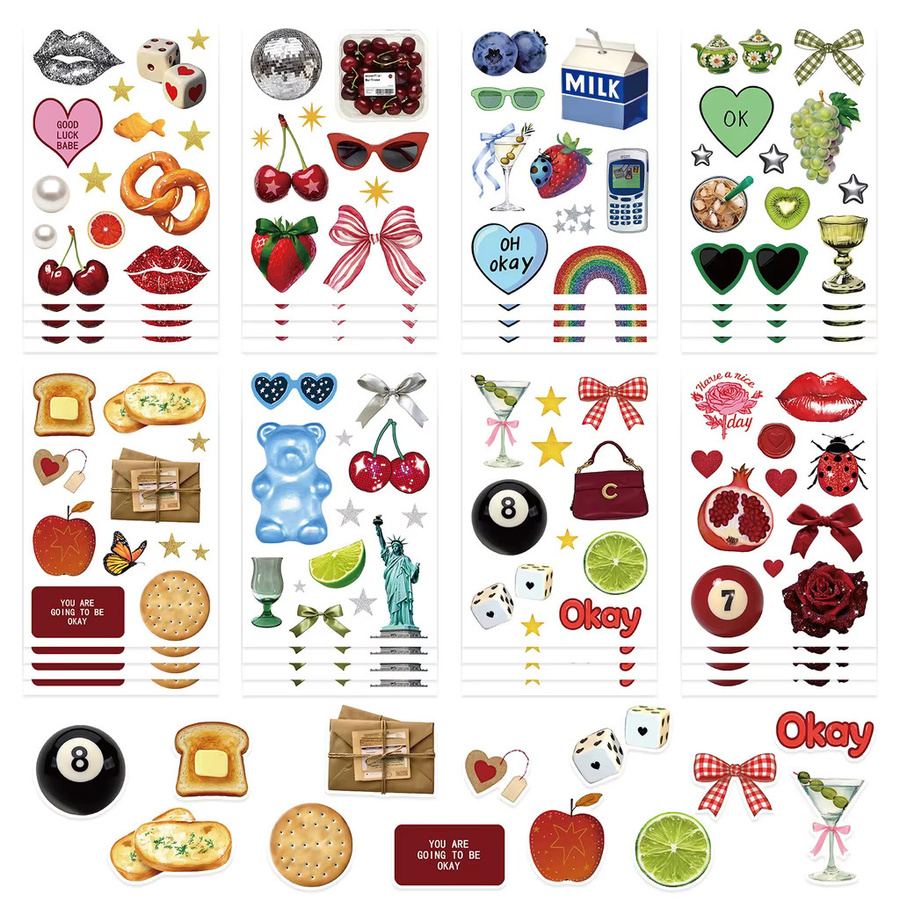 8er Set koreanische Collage Aufkleber im Winddichte-Stil für dein DIY Guka Tagebuch und deine Telefonhülle, Multicolor, von AnimeWorlds Store - Bild 2