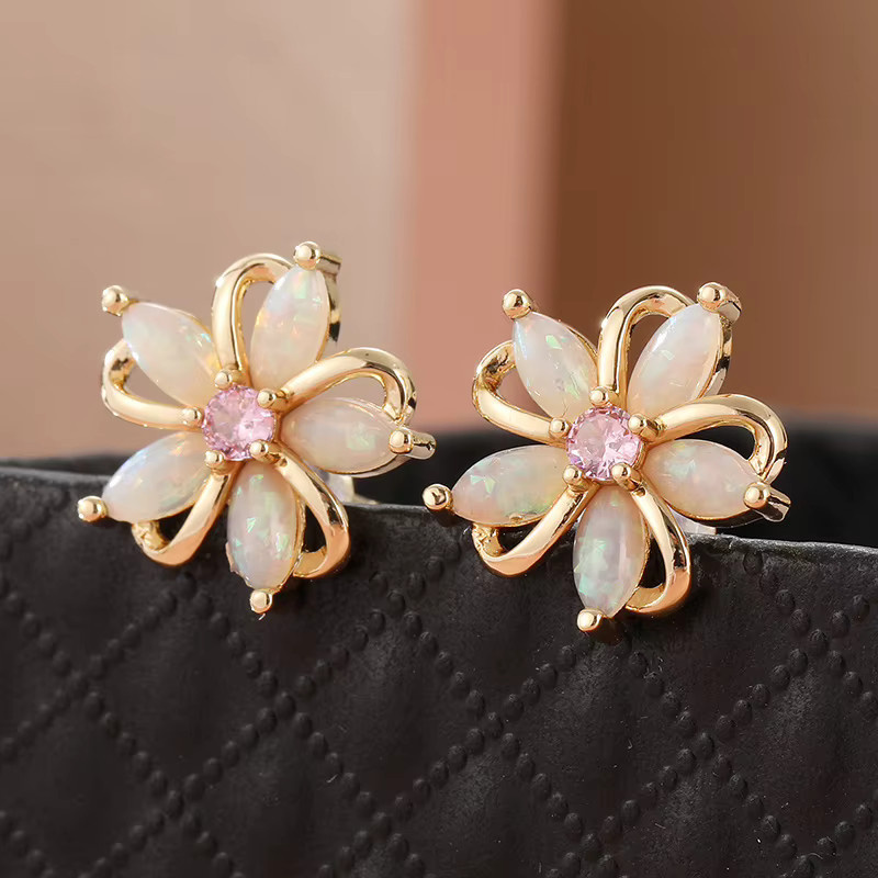 YoYo Ohrstecker, rosa Zirkonia, Blumenform, Damen, Roségold - Bild 1