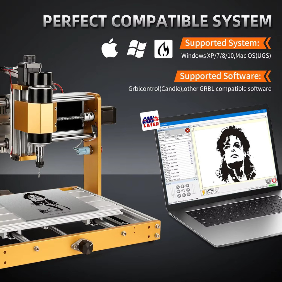 LUNYEE CNC3018PRO 3-Achsen Ganzmetall-CNC-Fräsmaschine mit 500W Motor, Endschaltern, Not-Aus und GRBL Offline-Steuerung in Gold - Bild 4