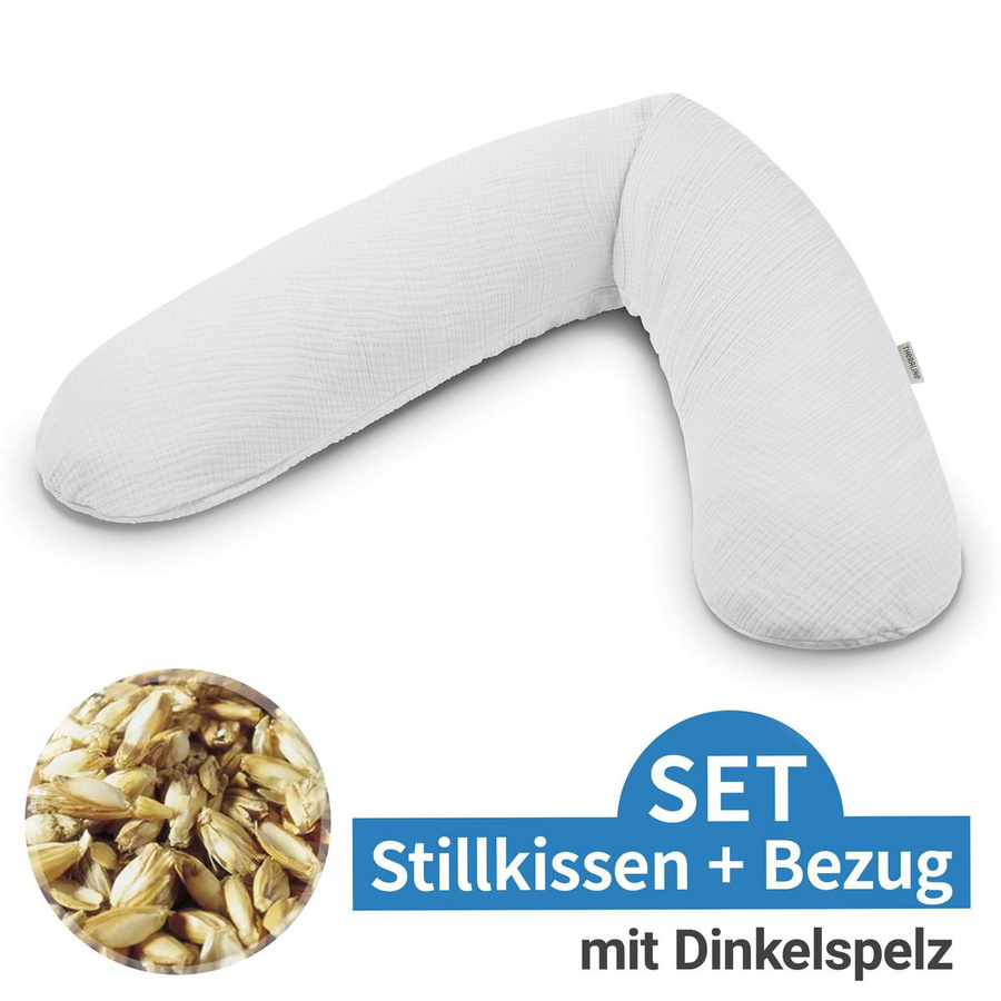 Theraline Stillkissen Das Original mit Dinkelspelz-Füllung und Musselin-Bezug, Lichtgrau, Länge: 190 cm - Bild 1