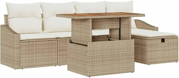 vidaXL 6-teiliges Garten-Sofa-Set aus Polyrattan mit Kissen in Beige