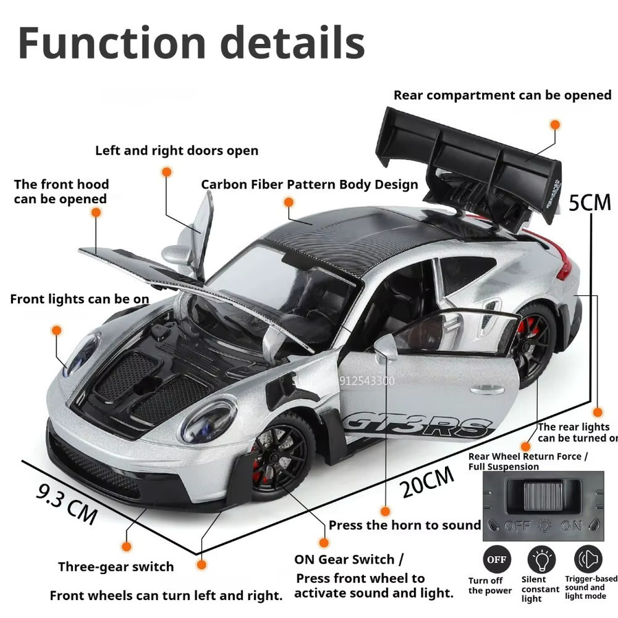 RMZ city 911 GT3 RS Cayenne Automodell, 1:24 Maßstab, mit Licht und Sound - Bild 1