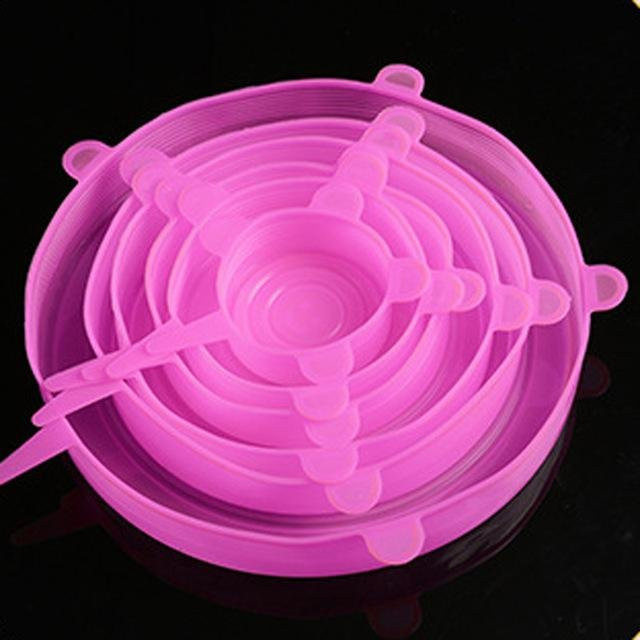 6er Set NATAWA Silikon Stretch-Deckel in Pink, elastische Schüssel-Abdeckungen für die Küche, mikrowellengeeignet - Bild 1
