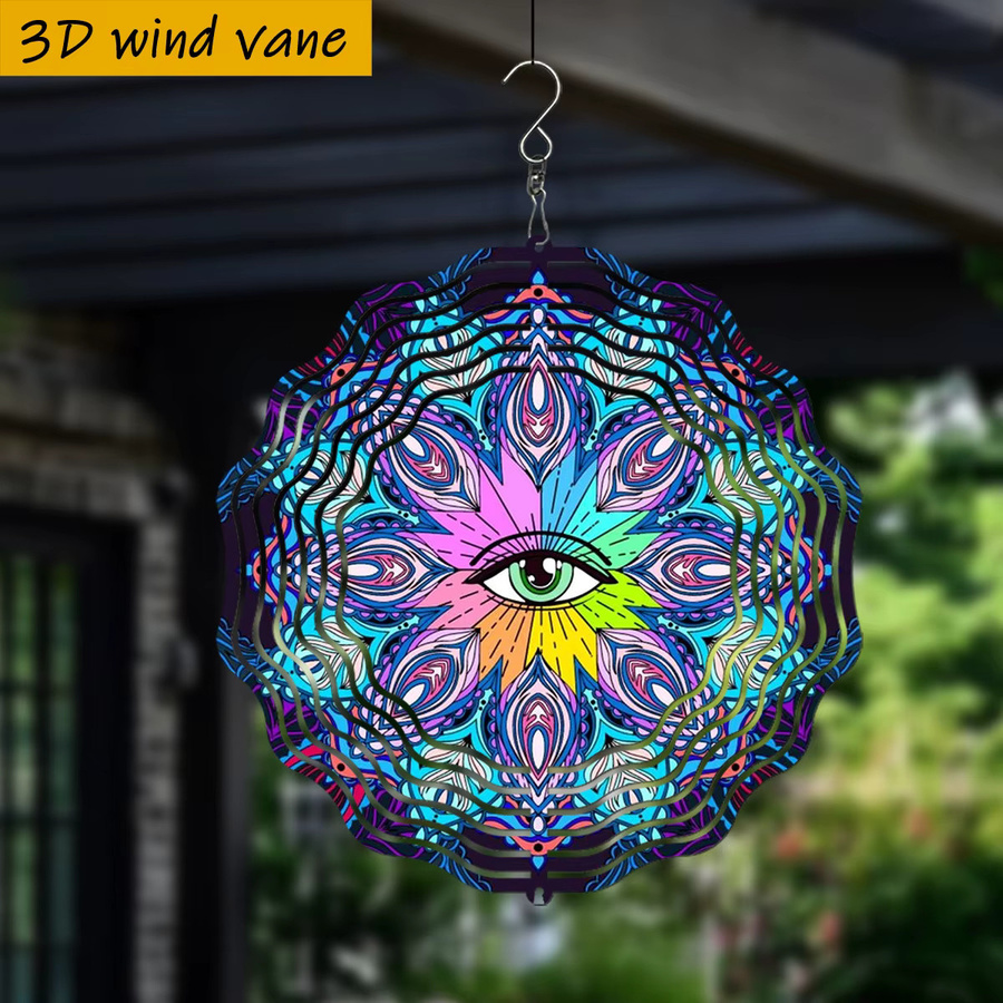 CIFBUY Mandala Metall-Gartendekoration mit rotierendem Design in Weiß und Multicolour, runde Hänge-Gartendekoration für Terrasse und Garten, B/T/H: 25,4 x 25,4 x 0,25 cm - Bild 2