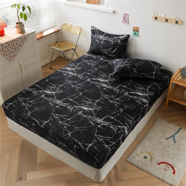 FebEr Spannbettlaken mit Grafikprint in Schwarz, Material: Baumwollmischung, B/T/H: 150 x 200 x 30 cm - Bild 1