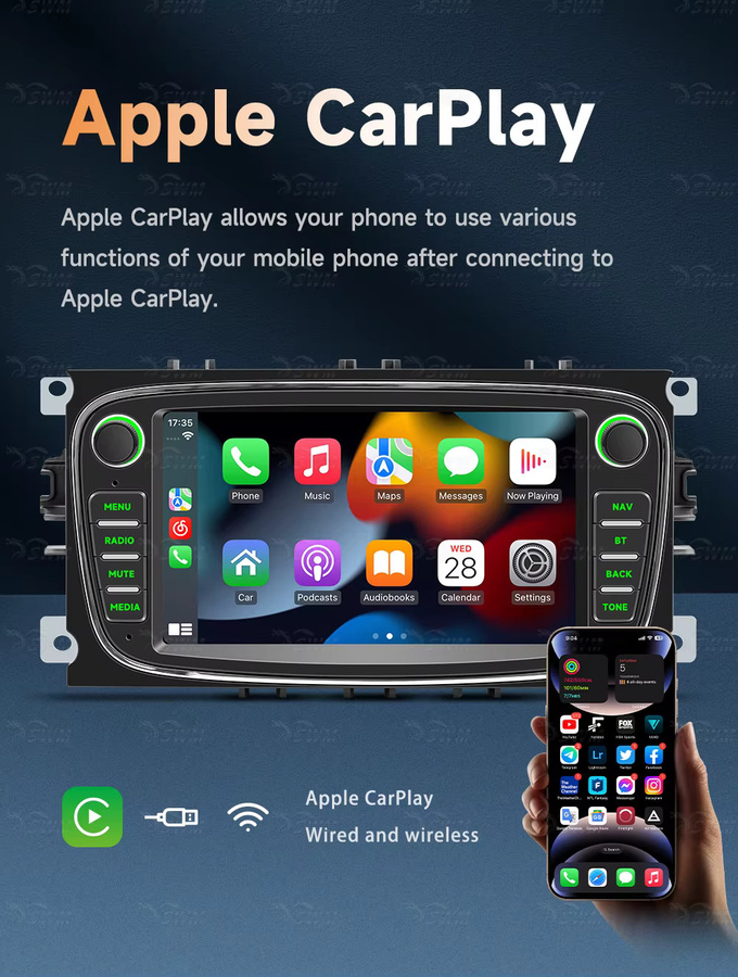 BQCC 7 Zoll 2Din Autoradio mit Bluetooth, Wireless CarPlay und Android Auto für Ford Focus S-Max Mondeo 9 Galaxy C-Max in Schwarz - Bild 2