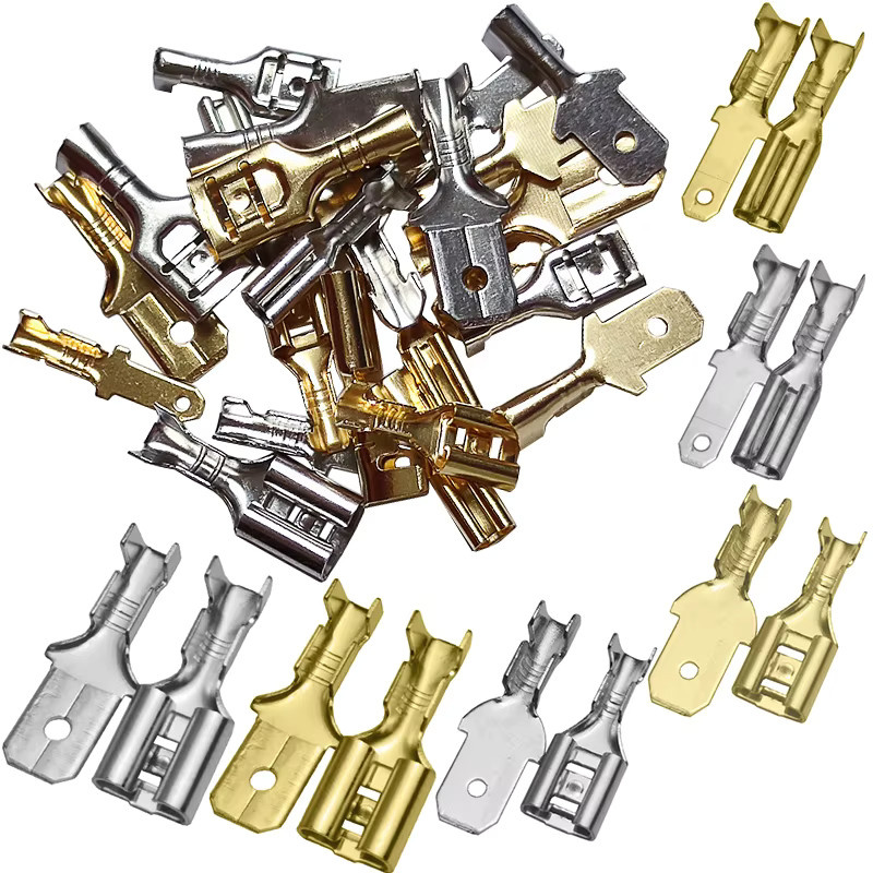 Verzinntes Messing Kaltcrimper Terminal Set mit Steckern und Flachsteckern in Silber für Auto und Lautsprecher - Bild 2