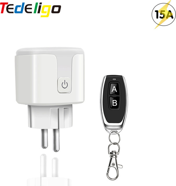 Tedeligo Drahtlose Funksteckdose mit Fernbedienung 433 MHz, EU FR Standard, 220V 15A, Farbe: Weiß - Bild 1