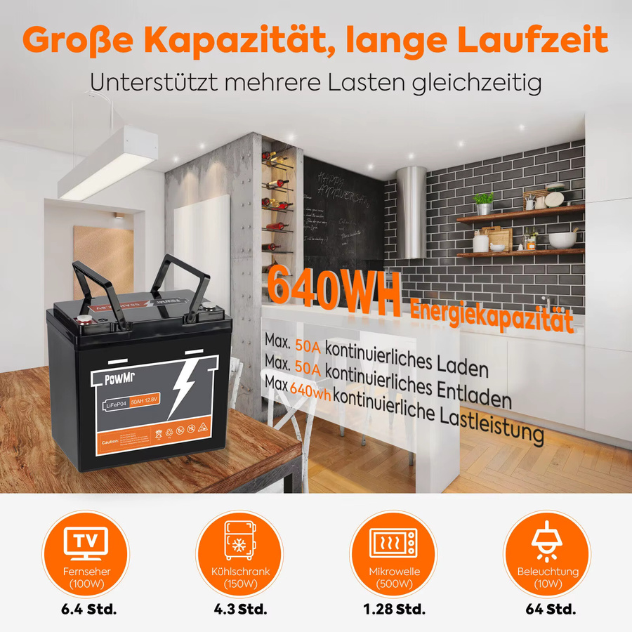 PowMr LiFePO4 Batteriepack 50Ah 640Wh 12V 4S mit BMS 50A in Schwarz - Bild 3