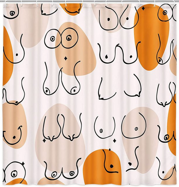 Dai Jiaochuan Duschvorhang mit lustigem Körper-Motiv in Orange und Rosa, wasserdicht und schimmelresistent, B: 150 cm, H: 180 cm - Bild 1