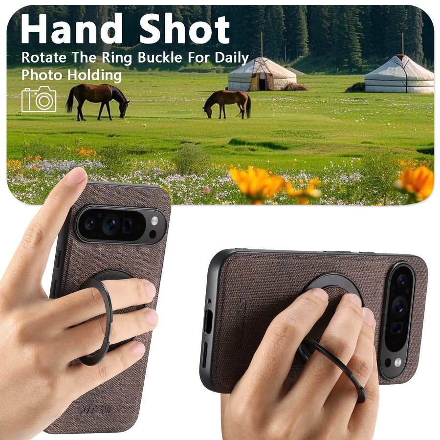 Magnetische Kunstleder Handyhülle mit kabellosem Laden und 360 Grad drehbarem Ständer sowie Ringschnalle für Google Pixel 10 Pro XL 9 8A 7 in Schwarz - Bild 4