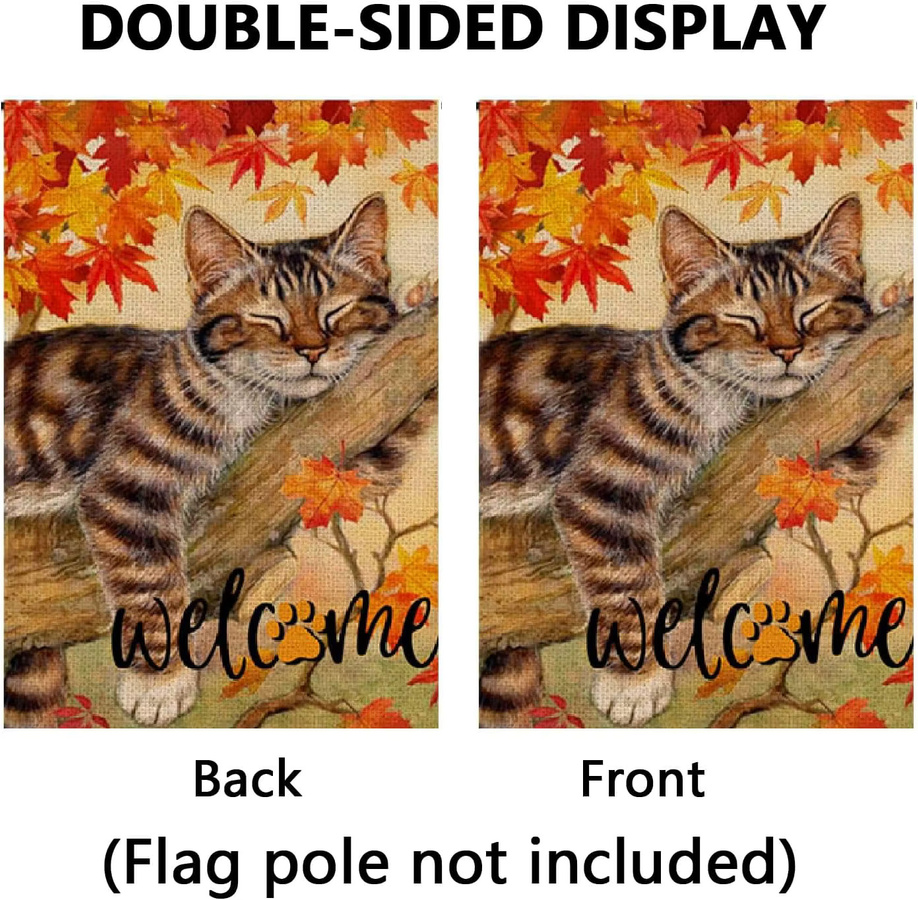 VIKAMA Herbstkatzen-Gartenflagge aus Leinen mit herbstlichen Blättern, doppelseitig bedruckt, Mehrfarbig, B/H: 30 x 45 cm - Bild 4