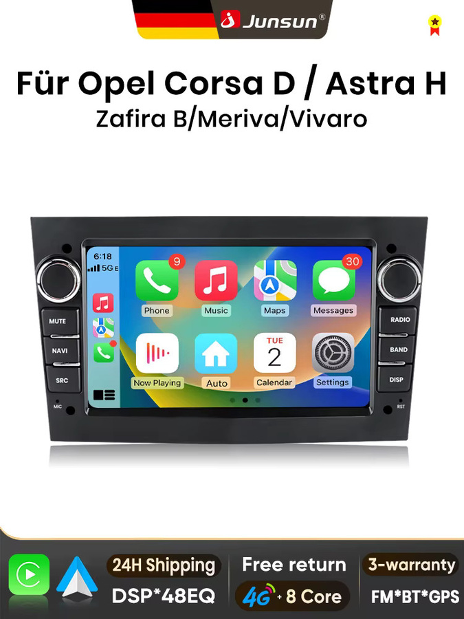Junsun 7-Zoll Android Autoradio mit CarPlay und IPS-Bildschirm für Opel Astra H G J Zafira B Corsa C D Antara Vectra Vivaro in Schwarz und Grau - Bild 6