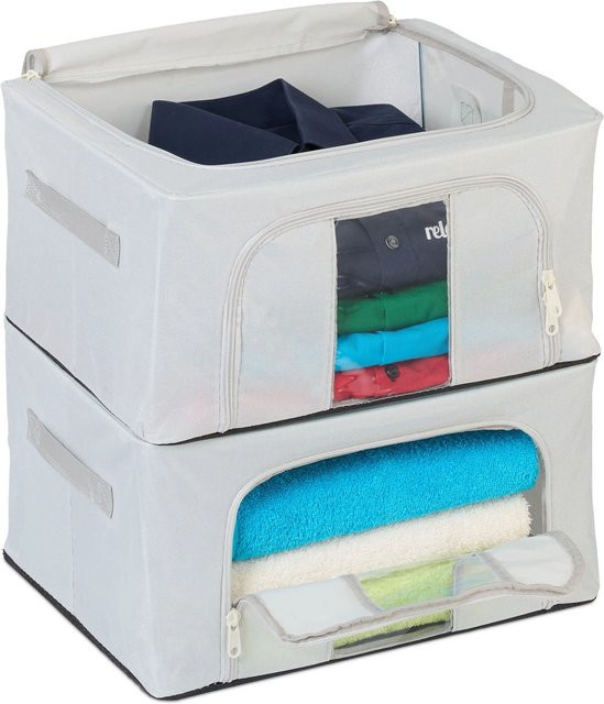 Relaxdays Aufbewahrungstaschen aus Polyester in Grau mit Sichtfenster, 2er Set, B: 33 cm, T: 50 cm, H: 40 cm - Bild 1