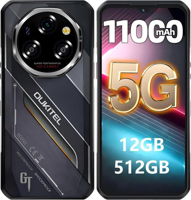 OUKITEL WP62 5G Smartphone mit 512 GB Speicher, 12 GB RAM, 11000 mAh Akku, 6.58 Zoll Display und 108 MP Kamera in Schwarz mit Android 15 - Bild 1