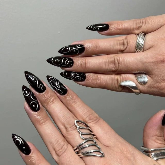 Glamour Nails Falsche Nägel Stiletto, Silber Metallic, 24 Stück, Damen - Bild 1