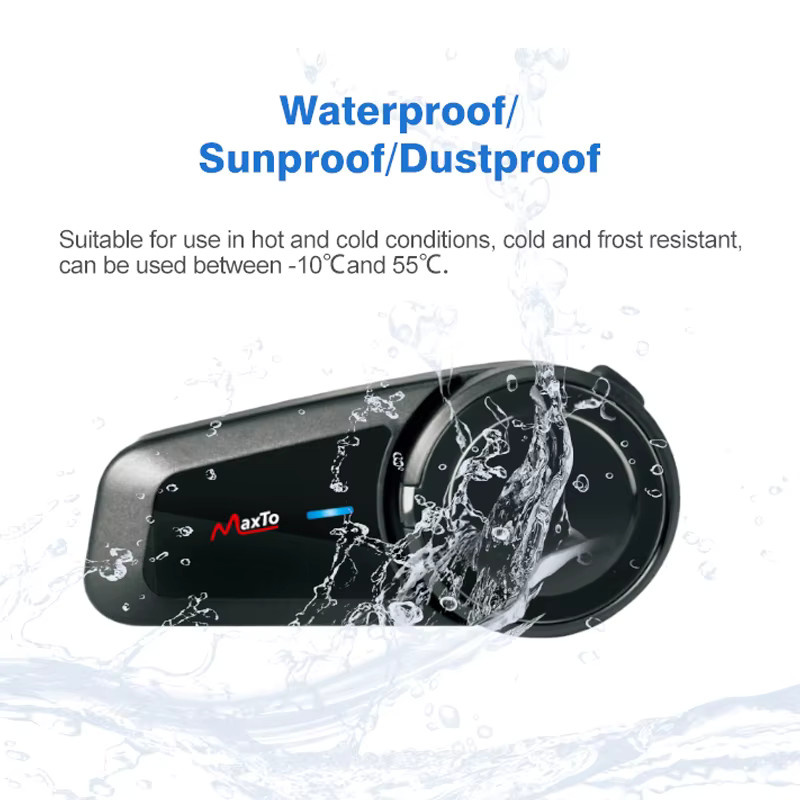 Maxto M2 Motorradhelm-Intercom-Headset Bluetooth V5.0 in Schwarz für bis zu 6 Fahrer mit 1000 m Reichweite, wasserdicht, FM-Radio und MP3-Funktion - Bild 2