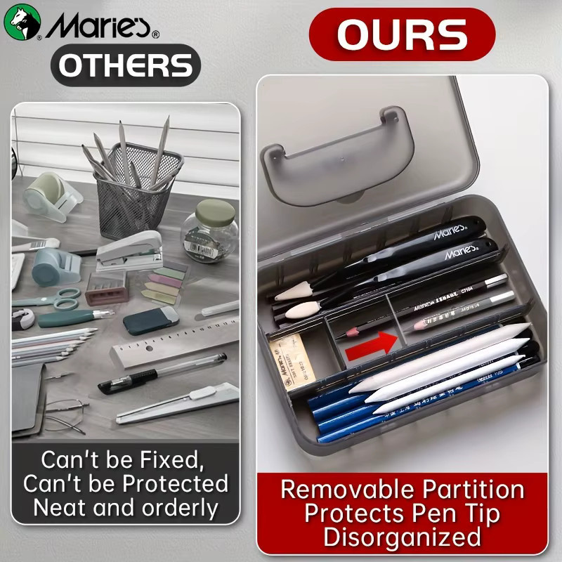 Marie's 23/27-teiliges Bleistiftset mit doppellagiger Box für Erwachsene inklusive Holzkohle, Graphit, Bleistiften, Radiergummis und Messer in Schwarz - Bild 4