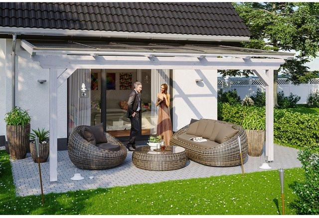 Skan Holz Terrassenüberdachung Ancona aus Leimholz Fichte in Weiß mit Polycarbonat-Dach B/T: 541 x 400 cm - Bild 1