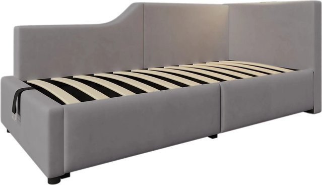 okwish Polsterbett für Kinder in Grau mit Stauraum, integriertem Leselicht und USB-Ladeanschluss, B/T/H: 90 x 200 x 105 cm - Bild 1