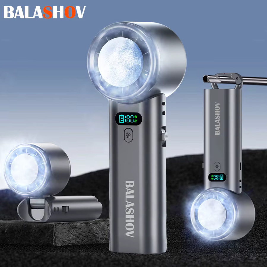 BALASHOV Eiskompressen-Kühlventilator, elektrischer Hochgeschwindigkeits-Handventilator mit 5200 mAh Akku, USB wiederaufladbar, LED-Digitalanzeige, faltbarer Mini-Ventilator in Schwarz - Bild 2