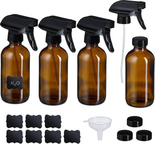 Relaxdays Sprühflasche aus Glas in Braun mit UV-Schutz, 500 ml, 4er Set - Bild 1